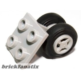   Lego Plate, Modified 2 x 2 Thin with Dual Wheels Holder - Split Pins with Light Gray Wheels and Black Tires (4870 / 4624 / 3139)