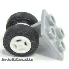   Lego Plate, Modified 2 x 2 Thin with Dual Wheels Holder - Split Pins with White Wheels and Black Tires (4870 / 4624 / 3139)