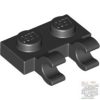Lego Plate, Modified 1 x 2 with 2 Open O Clips (Horizontal Grip), Black
