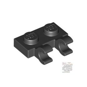   Lego Plate, Modified 1 x 2 with 2 Open O Clips (Horizontal Grip), Black