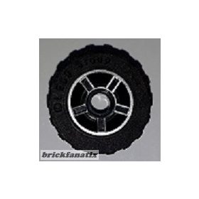   Lego Wheel 11mm D. x 6mm with 5 Spokes with Silver Outline Pattern with Black Tire 17.5mm D. x 6mm with Shallow Staggered Treads - Band (50944pb01 / 92409)