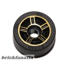   Lego Wheel 11mm D. x 6mm with 5 Spokes with Gold Outline Pattern with Black Tire 14mm D. x 6mm Solid Smooth (50944pb02 / 50945)