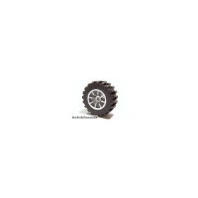   Lego Wheel 18mm D. x 14mm Spoked, with Black Tire 30.4 x 14 Offset Tread (51377 / 30391), Metallic silver