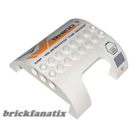   Lego Slope, Curved 8 x 8 x 2 Double with Cutout with Vent and 'RHINO 1 CAP : MILANOVITCH "THE DIGGER"' Pattern Model Right Side (Stickers) - Set 7699