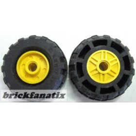   Lego Wheel 18mm D. x 14mm with Pin Hole, Fake Bolts and Shallow Spokes with Black Tire 37 x 18R (55981 / 56891), Yellow