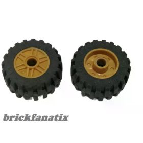   Lego Wheel 18mm D. x 14mm with Pin Hole, Fake Bolts and Shallow Spokes with Black Tire 30.4 x 14 Offset Tread - Band Around Center of Tread (55981 / 92402), Gold