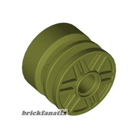   Lego Wheel 18mm D. x 14mm with Pin Hole, Fake Bolts and Shallow Spokes with Black Tire 30.4 x 14 Offset Tread - Band Around Center of Tread (55981 / 92402), Olive green