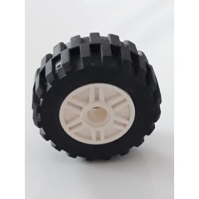   Lego Wheel 18mm D. x 14mm with Pin Hole, Fake Bolts and Shallow Spokes with Black Tire 30.4 x 14 Offset Tread - Band Around Center of Tread (55981 / 92402), White