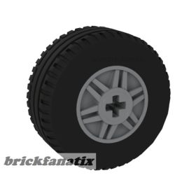   Lego Wheel 18mm D. x 14mm with Axle Hole, Fake Bolts and Shallow Spokes with Black Tire 30.4 x 14 Solid (55982 / 58090), Light grey