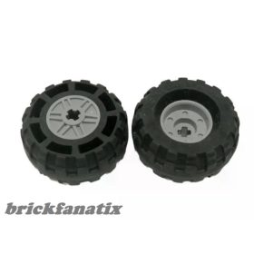  Lego Wheel 18mm D. x 14mm with Axle Hole, Fake Bolts and Shallow Spokes with Black Tire 37 x 18R (55982 / 56891), Light bluish gray