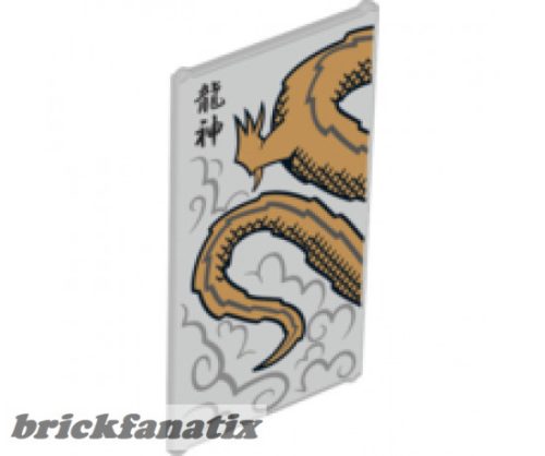 Lego Glass for Window 1 x 4 x 6 with Dragon Tail and Black Chinese Logogram '龍神' (Dragon God) Pattern
