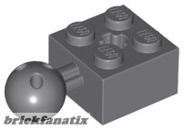 Lego Technic, Brick Modified 2 x 2 with Ball Joint and Axle Hole with 6 Holes in Ball, Dark grey