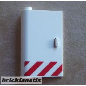   Lego Door 1 x 3 x 4 Left - Open Between Top and Bottom Hinge with Red Danger Stripes Pattern (Sticker) - Set 60023