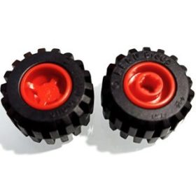   Lego Wheel 11mm D. x 12mm, Hole Notched for Wheels Holder Pin with Black Tire Offset Tread Small Wide (6014b / 6015), Red