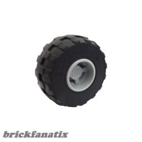   Lego Wheel 11mm D. x 12mm, Hole Notched for Wheels Holder Pin with Black Tire 24 x 12 R Balloon (6014b / 56890), Light bluish gray