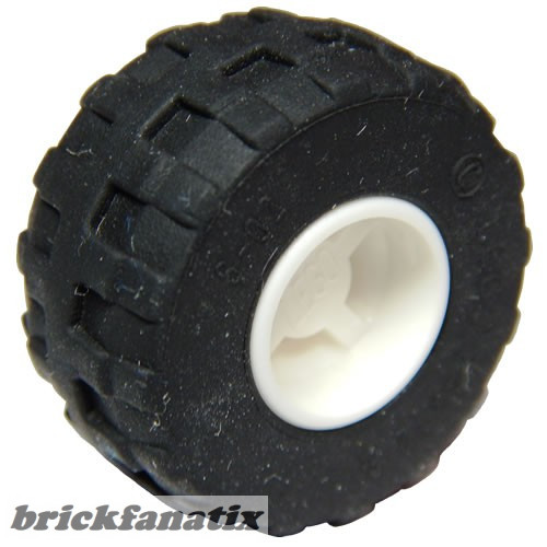 Lego Wheel 11mm D. x 12mm, Hole Notched for Wheels Holder Pin with Black Tire 24 x 12 R Balloon (6014b / 56890), white