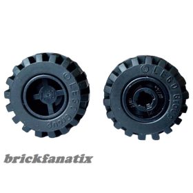   Lego Wheel 11mm D. x 12mm, Hole Notched for Wheels Holder Pin with Black Tire Offset Tread Small Wide, Band Around Center of Tread (6014b / 87697), Black