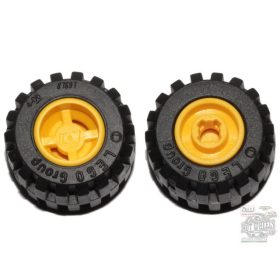   Lego Wheel 11mm D. x 12mm, Hole Notched for Wheels Holder Pin with Black Tire Offset Tread Small Wide, Band Around Center of Tread (6014b / 87697), yellow