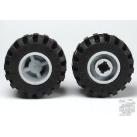   Lego Wheel 11mm D. x 12mm, Hole Notched for Wheels Holder Pin with Black Tire Offset Tread Small Wide, Band Around Center of Tread (6014b / 87697), Light grey