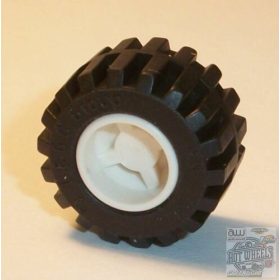   Lego Wheel 11mm D. x 12mm, Hole Notched for Wheels Holder Pin with Black Tire Offset Tread Small Wide, Band Around Center of Tread (6014b / 87697), White