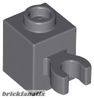 Lego Brick, Modified 1 x 1 with Open O Clip (Vertical Grip) - Hollow Stud, Dark gray