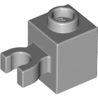 Lego Brick, Modified 1 x 1 with Open O Clip (Vertical Grip) - Hollow Stud, Light grey