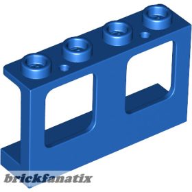   Lego Window 1 x 4 x 2 Plane, Single Top Hole and Single Bottom Hole for Glass, Blue