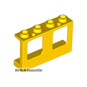   Lego Window 1 x 4 x 2 Plane, Single Top Hole and Single Bottom Hole for Glass, Yellow