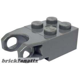   Lego Technic, Brick Modified 2 x 2 with Ball Socket and Axle Hole - Angled Forks with Flat Ends and Open Sides, Dark grey