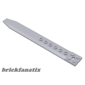   Lego Plate, Modified 2 x 16 with Angled Side Extensions and Axle Hole (Rotor Blade), Light grey