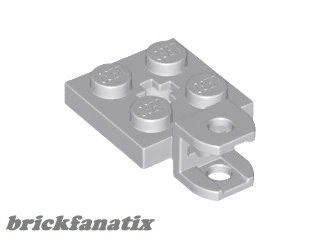 Lego Plate, Modified 2 x 2 with Tow Ball Socket, Short, Flattened with Holes and Axle Hole in Center, Light gray