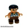 Lego Duplo Figure, Child Type 2 Girl, Brown Legs, Animal Tooth / Claw Necklace, Black Hair (Caveman)