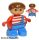 Lego Duplo Figure, Child Type 2 Boy, Blue Legs, Red Top with White Stripes and Blue Overalls with One Strap