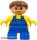 Lego Duplo Figure, Male, Child Boy, Blue Legs, Yellow Top with Overalls Pattern, Brown Hair, Nougat Head (75487)