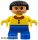 Duplo Figure, Child Type 2 Girl, Blue Legs, Yellow Top with Collar and 2 Buttons, Black Hair