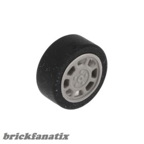   Lego Wheel 11mm D. x 6mm with 8 Spokes with Black Tire 14mm D. x 6mm Solid Smooth (93593 / 50945), White