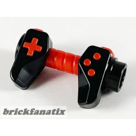   Lego Minifigure, Utensil Game Controller, Holes on Sides for Bar with Molded Red Buttons and Center Handle Pattern, Black-Red