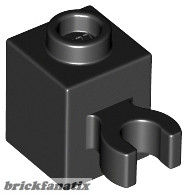 Lego BRICK 1X1 W/HOLDER, H0RIZONTAL, Black