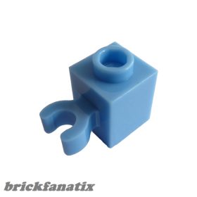   Lego Brick, Modified 1 x 1 with Open O Clip (Vertical Grip) - Hollow Stud, Medium blue