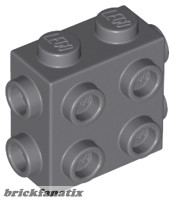 Lego Brick, Modified 1 x 2 x 1 2/3 with Studs on Side and Ends, Dark grey