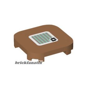   Lego Tile, Modified 4 x 4 with Rounded Corners and 4 Feet with Super Mario Scanner Code 2 Arrows Cycle Pattern (Sticker) - Set 71366, Medium nougat