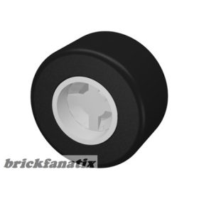   Lego Wheel 8mm D. x 9mm, Hole Notched for Wheels Holder Pin, Reinforced Back with Black Tire 14mm D. x 9mm Smooth Small Wide Slick (74967 / 30028), White