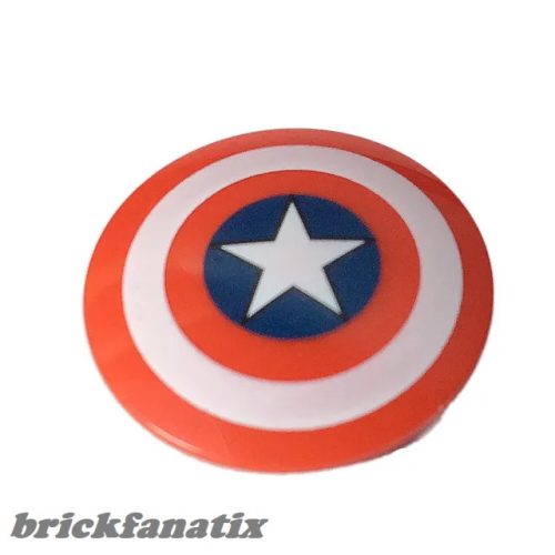 Lego Minifigure, Shield Circular Convex Face with Red and White Concentric Rings, Star in Blue Circle Pattern (Captain America), Red