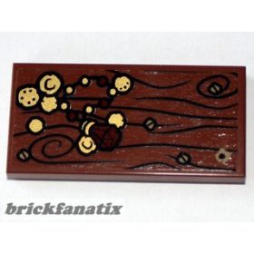   Lego Tile 2 x 4 with Wood Grain, 4 Screws, Gold Coins and Jewel Pattern (Sticker) - Set 79010 The Goblin King Battle