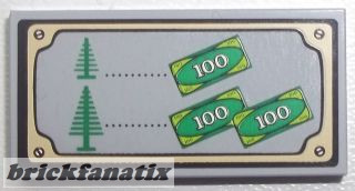 Lego Tile 2 x 4 with Trees and Money Pattern (Sticker) - Set 10216 Christmas Winter Village Bakery