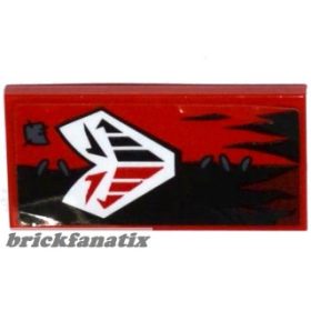   Lego Tile 2 x 4 with White Mask and Dark Bluish Gray Patch and Stitches on Black / Red Halves Tattered Flag Pattern (Sticker) - Set 70316 Jestro's Evil Mobile