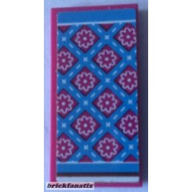  Lego Tile 2 x 4 with Bedspread with Magenta Flowers and Medium Blue Stripes Pattern (Sticker) - Set 41126