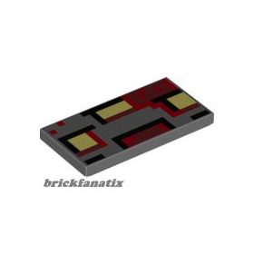   Lego Tile 2 x 4 with Pixelated Black, Bright Light Yellow, Dark Red and Red Pattern (Minecraft Redstone Monstrosity Face)