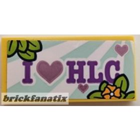   LEGO Tile 2 x 4 with Medium Lavender 'I HEART HLC', Hearts, Bright Light Orange Flowers and Lime Leaves Pattern (Sticker) - Set 41395