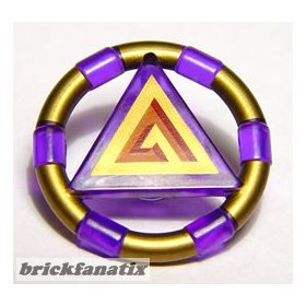   Lego Ring with Center Triangle with Gold Bands and Triangle Pattern (Atlantis Treasure Key), Trans purple, Set 7985 City of Atlantis